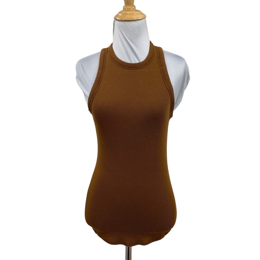 Lululemon Top Womens 6 Mocha Hold Tight Crew Neck Tank Inward Curve Ribbed Knit